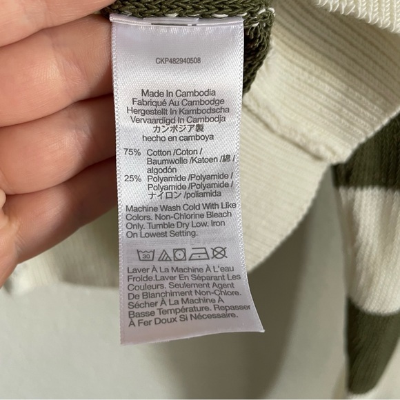 Madewell Loose Knit Crewneck Cropped Lightweight Striped Green White Sweater S - Picture 7 of 8